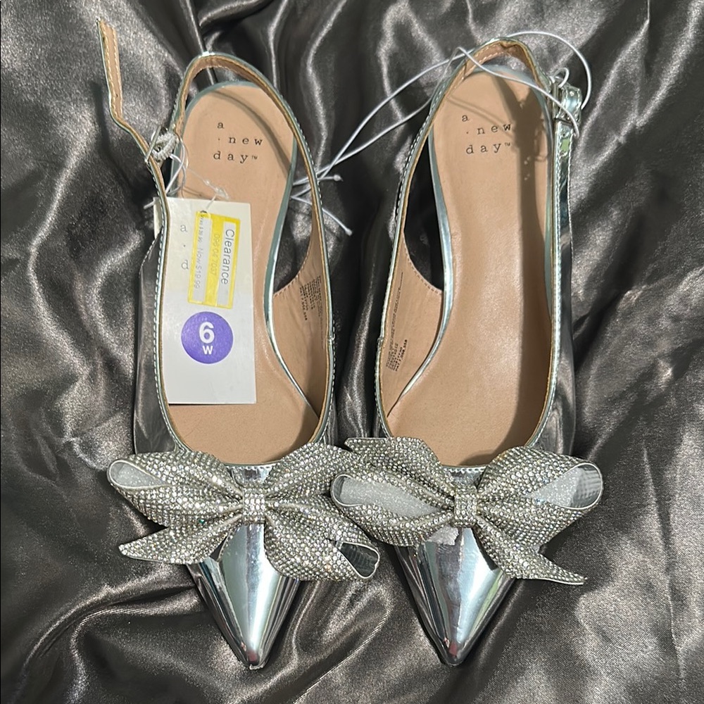 a new day Silver Heels with Bow Accent
